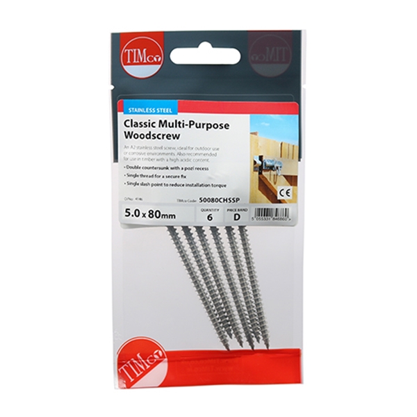 TIMcoClassic MultiPurpose Screws PZ Double Countersunk Stainless Steel