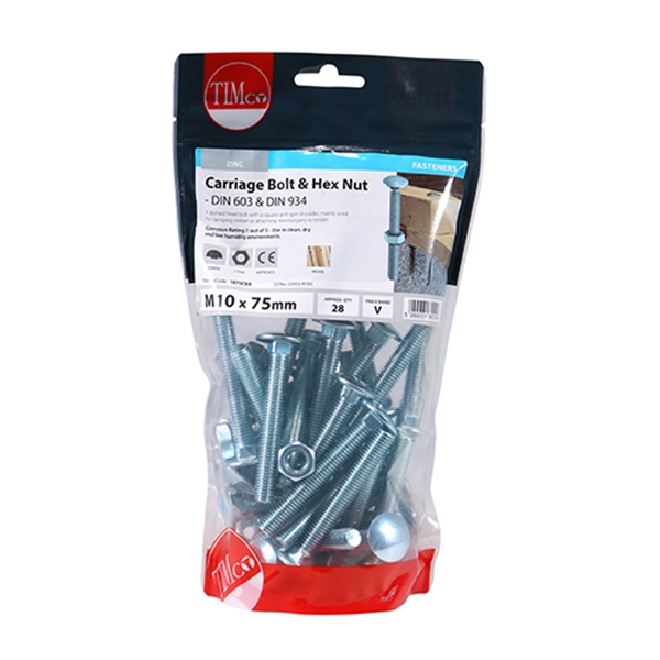 TIMcoCarriage Bolts & Hex Nuts Zinc